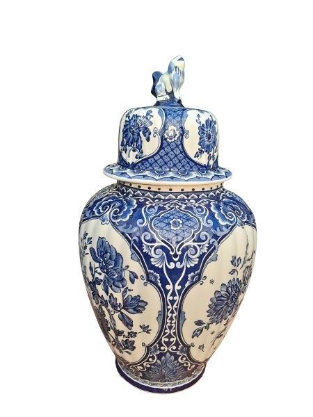A 20th Century Royal Sphinx Delfts Blue  /  White Jar with Lid
