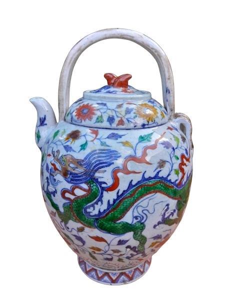 An Antique Chinese / Oriental Hand-Painted Porcelain Teapot