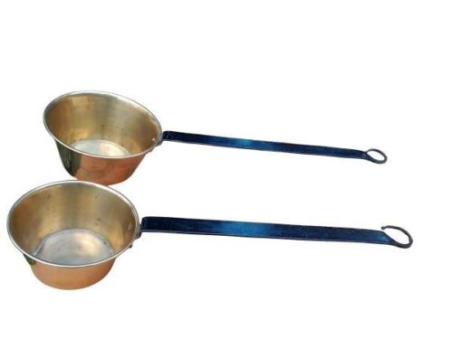 An Antique Pair of Hand Forged Brass Dippers with Cast Iron Handles