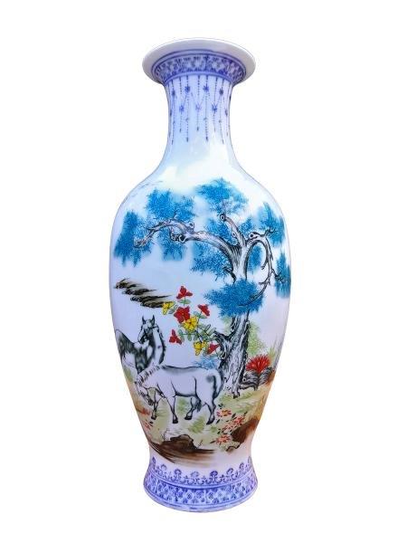 A Mid 20th Century Chinese Hand-Painted  Porcelain Vase with Horse  (With Presentation Box)