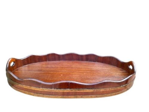 An Antique 19th Century English Mahogany And Brass Tray ND