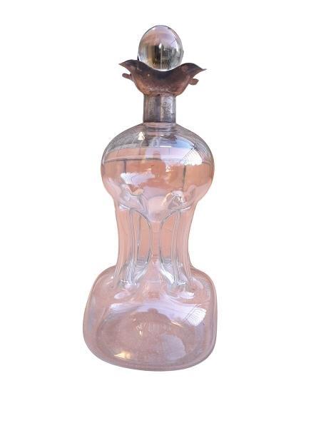 An Early 20th Century Antique George V Glass Glug Glug Decanter With Silver Mount ND