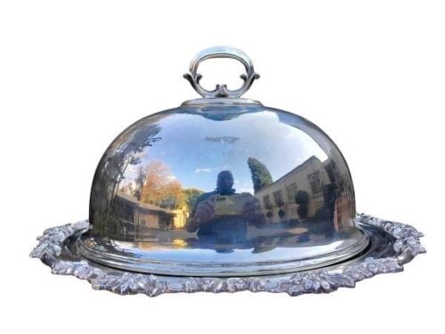 A 20th Century Silver Plate Food Dome With Platter