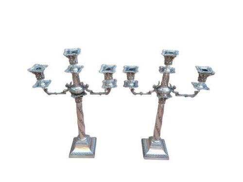 A 20th Century Pair Of Silver-Plate Candelabra / Candlesticks