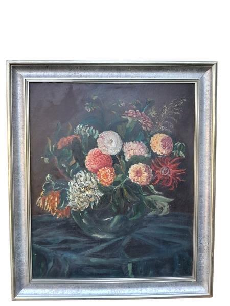 A 20th Century Oil On Board Flowers  Signed
