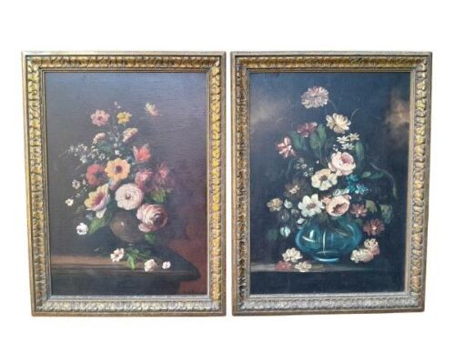 A 20th Century Pair Of Flowers (Oil On Board) In Giltwood Frames Signed