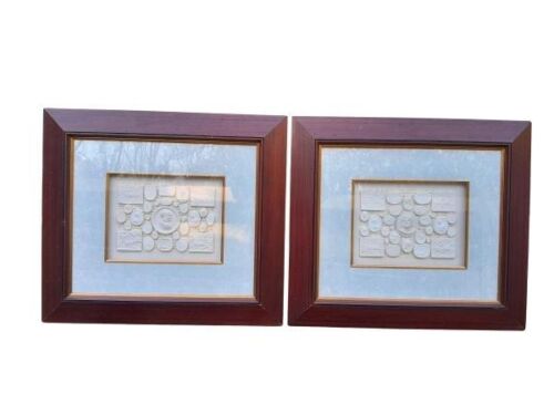 A 20th Century Pair Of Sets Of Grand Tour Plaster Intaglios Reproductions In Wooden Frames