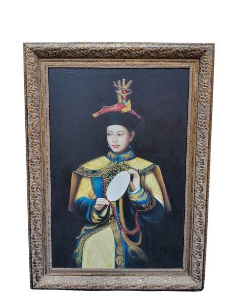A 20th Century Chinese Oil On Canvas Of An  Empress In An Ornate Giltwood Frame