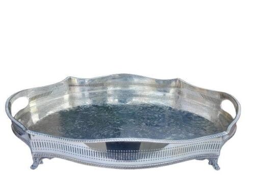 A 20th Century Sheffield Silver-Plate Gallery Tray On Four Feet With Open Handles