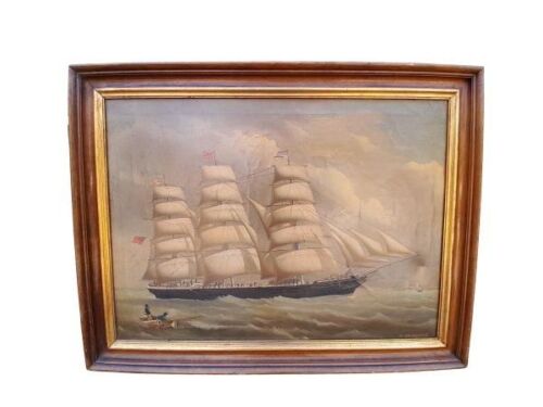 A 20th Century Oil Painting Of A Framed Sailing Ship