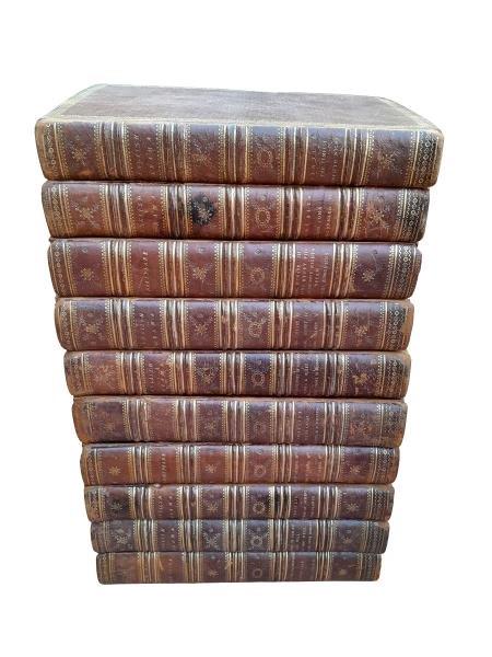 An Antique Circa 1805 Collection Of Ten Leather Hardcovered Set Of Shakespeare And  English Drama