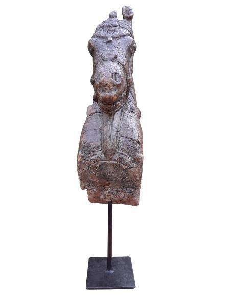 An Antique 19th Century Architectural Decorative Wooden Horse On Iron Stand