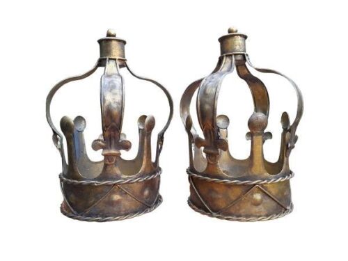 A Decorative Pair Of Crown Candle Holders In A Hand Gilded With Gold Leaf Antique Finish With Candle