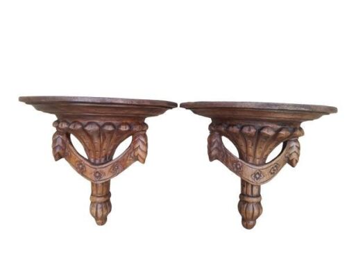 A 20th Century Pair Of Carved Wooden Wall Sconces