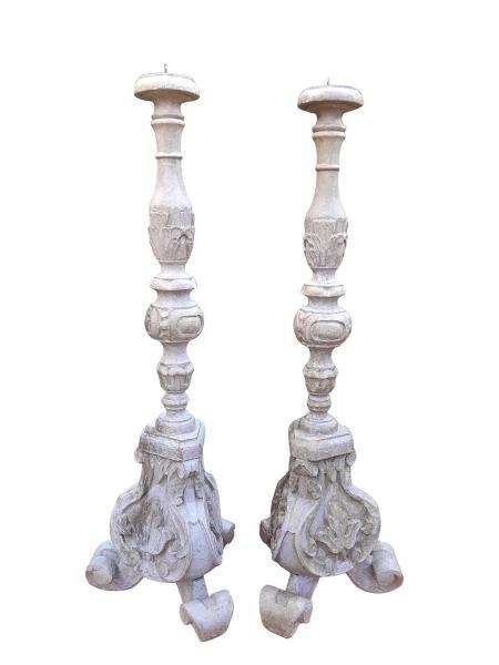 A 20th Century Carved Wooden Pair Of Candlesticks