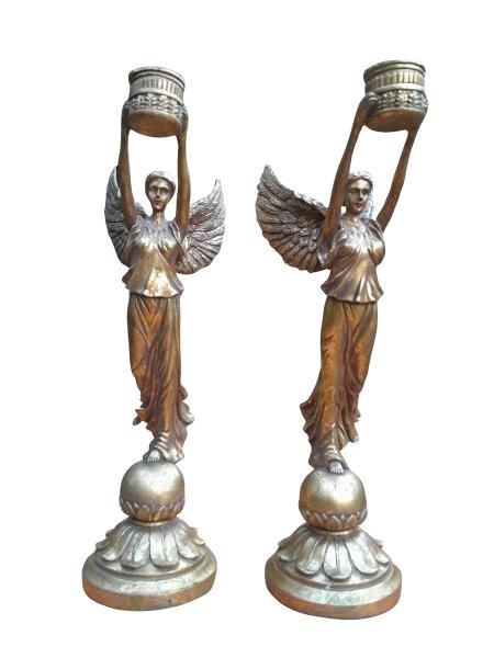 A 20th Century Pair Of Gilt Candlesticks With Makers Label