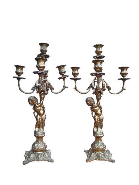 A 20TH Century Pair Of Italian Rococo Style Brass Candelabras