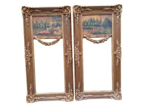 A 20th Century Pair Of French Baroque Style Gilt Bevelled Trumeau Mirrors