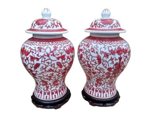A 20TH Century  Pair Of Chinese Midnight Lotus Ginger Jars With Covers