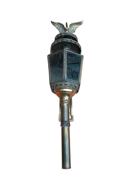 An Antique 1000s Brass Carriage Lantern With Eagle Electrified