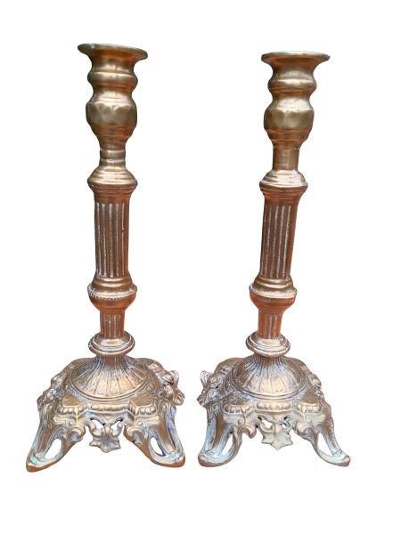 An Antique Pair Of Victorian Brass Candle Holders