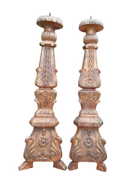 A 20th Century Pair Of Ornately Carved Giltwood Candlesticks / Holders