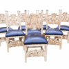 A 20th Century Set of Eight Carved and Bleached Oak Dining Chairs Upholstered in Leather
