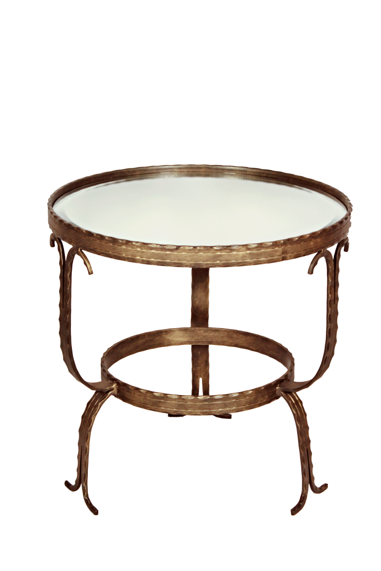 Wrought Iron Round Side Table with Bevelled Mirror Top