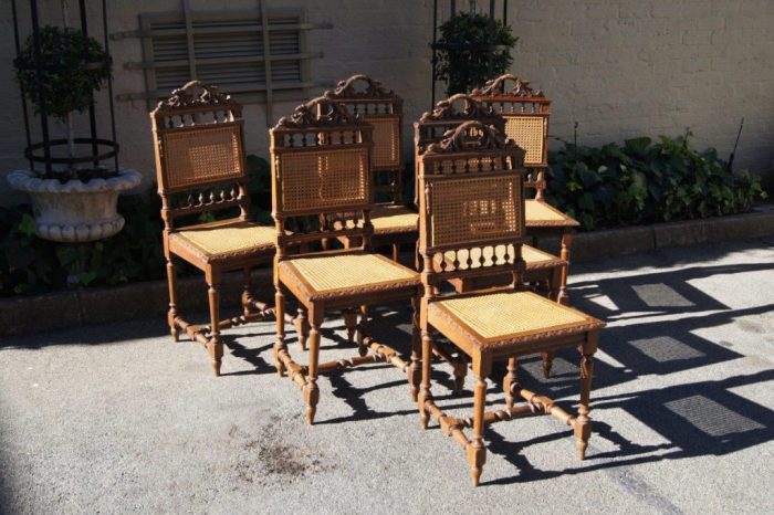 Set of 6 Early 20th Century Oak Chairs with Rattan Seats - Image 2