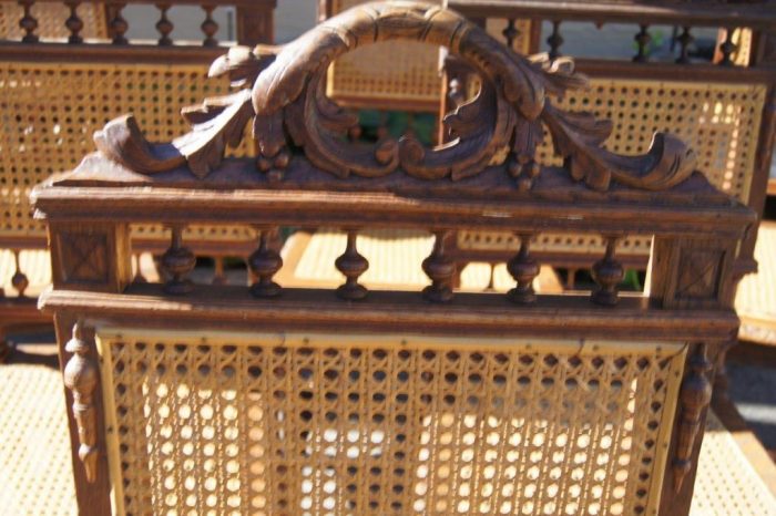 Set of 6 Early 20th Century Oak Chairs with Rattan Seats - Image 3