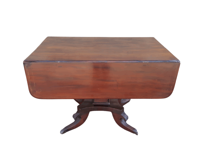 Regency Inlaid Mahogany Dropside Breakfast Table with Brass Capped Claw Feet on Castors
