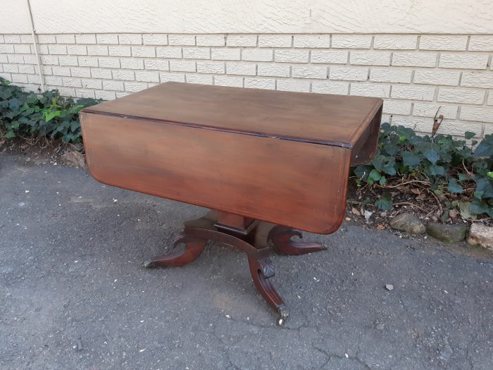 Regency Inlaid Mahogany Dropside Breakfast Table with Brass Capped Claw Feet on Castors - Image 2
