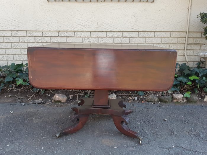 Regency Inlaid Mahogany Dropside Breakfast Table with Brass Capped Claw Feet on Castors - Image 4