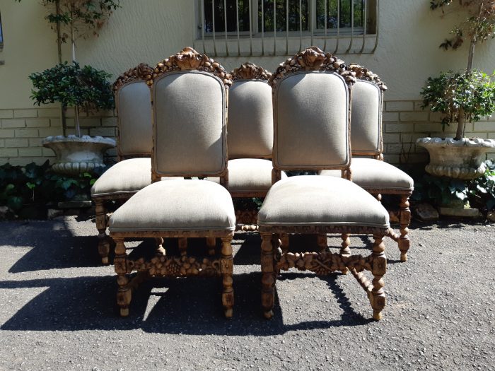 Set of 5 19th-Century Carved Oak Dining Chairs upholstered - Image 2