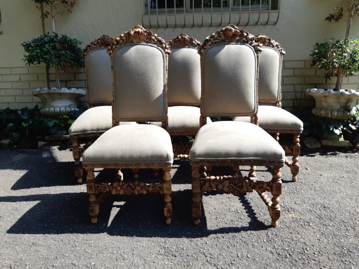 Set of 5 19th-Century Carved Oak Dining Chairs upholstered - Image 3