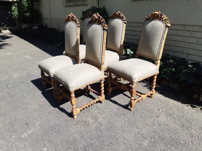Set of 5 19th-Century Carved Oak Dining Chairs upholstered - Image 5
