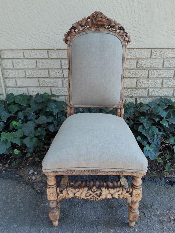 Set of 5 19th-Century Carved Oak Dining Chairs upholstered - Image 7