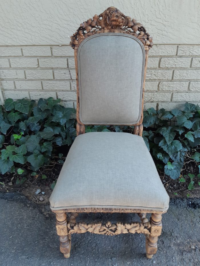 Set of 5 19th-Century Carved Oak Dining Chairs upholstered - Image 8