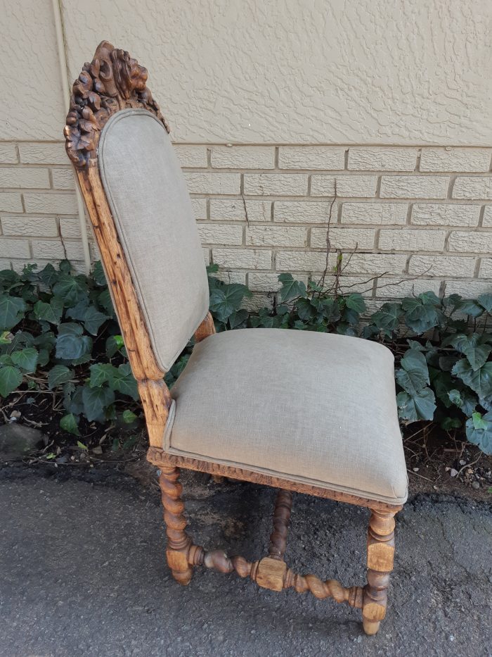 Set of 5 19th-Century Carved Oak Dining Chairs upholstered - Image 9