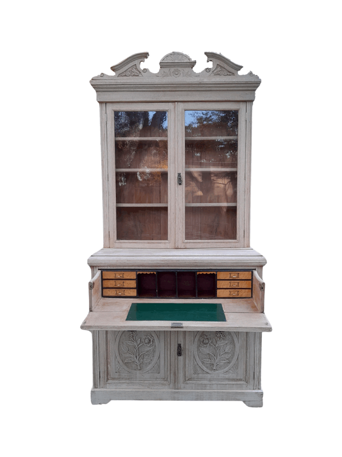 Edwardian Oak Escretoire Bookcase