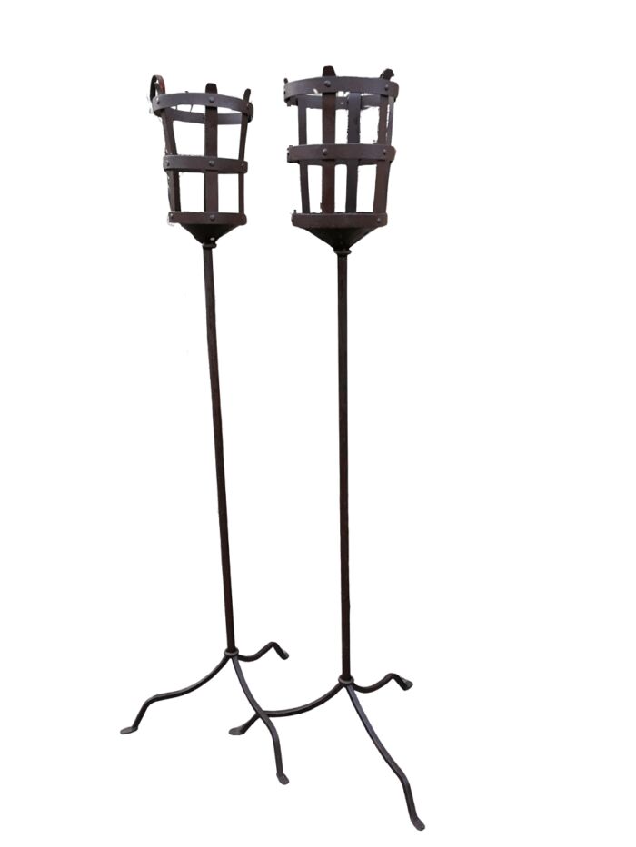 Pair Wrought Iron Torches