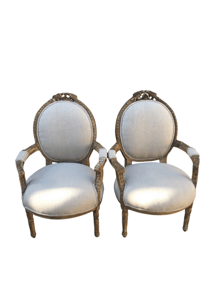 Pair Gilded Armchairs in French Style - ND  upholstered