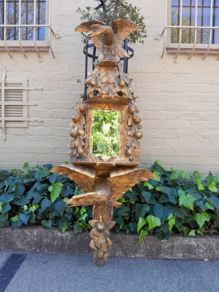 European Ornately Carved Oak Eagle Mirror - Image 2