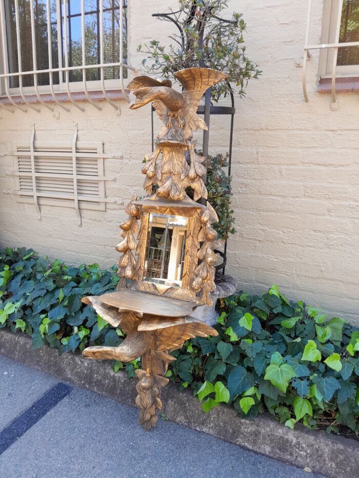 European Ornately Carved Oak Eagle Mirror - Image 3