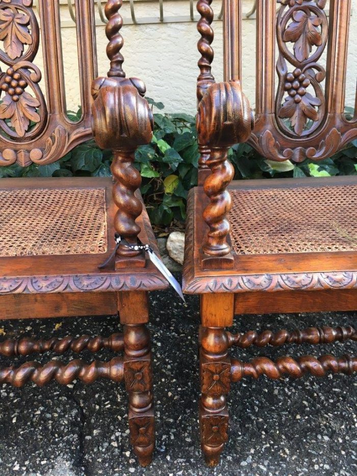 Pair Continental Carved Oak Armchairs with Vine Leaf Motif - ND - Image 11
