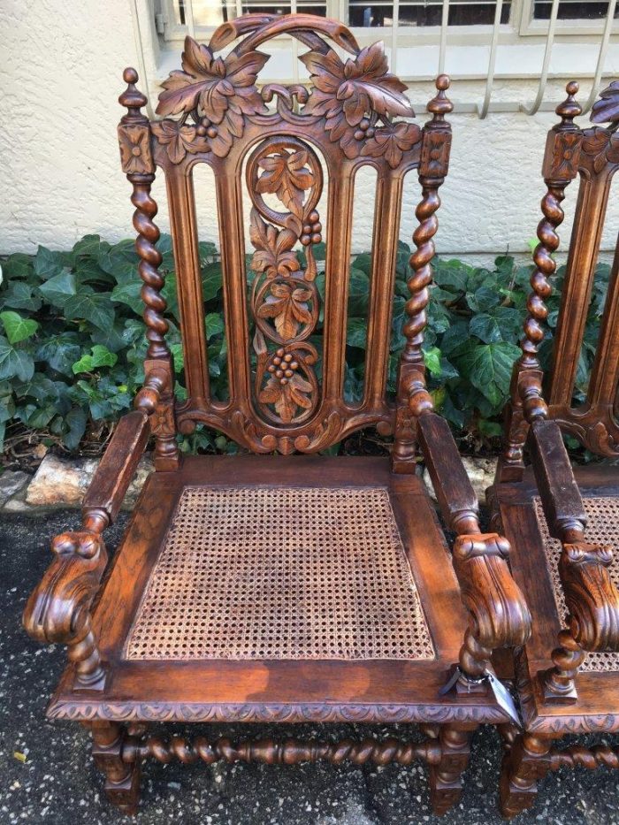 Pair Continental Carved Oak Armchairs with Vine Leaf Motif - ND - Image 10