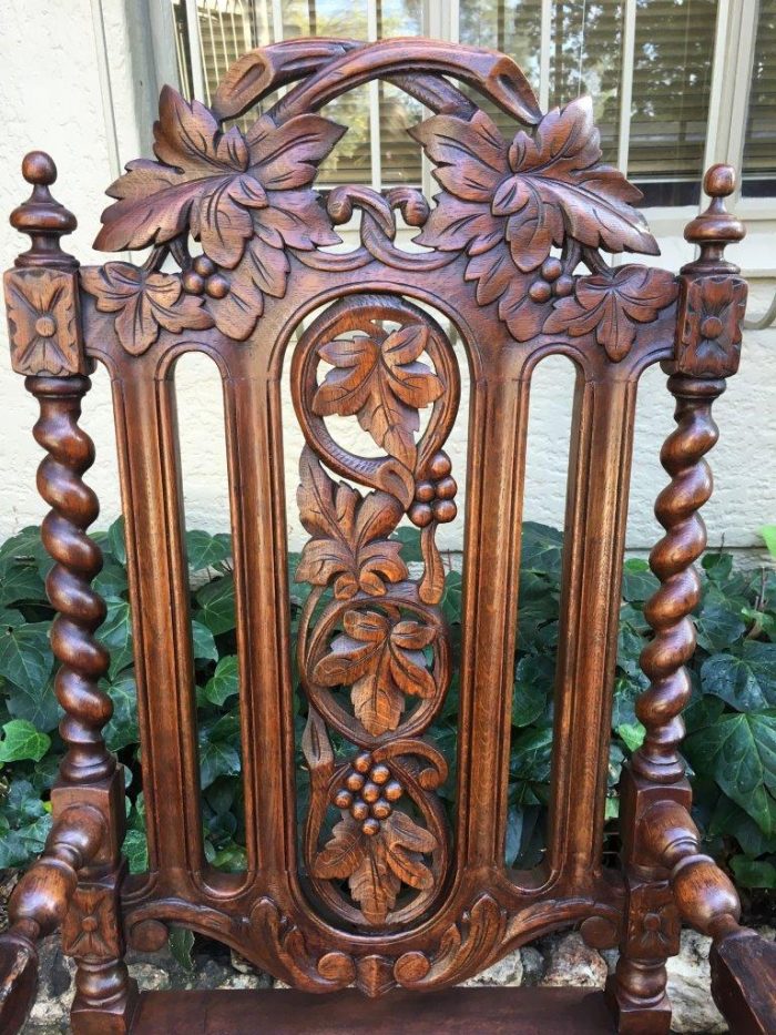 Pair Continental Carved Oak Armchairs with Vine Leaf Motif - ND - Image 9