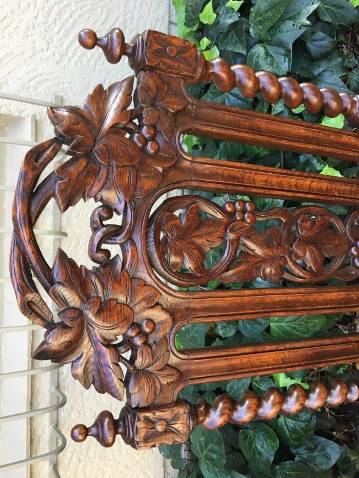 Pair Continental Carved Oak Armchairs with Vine Leaf Motif - ND - Image 7