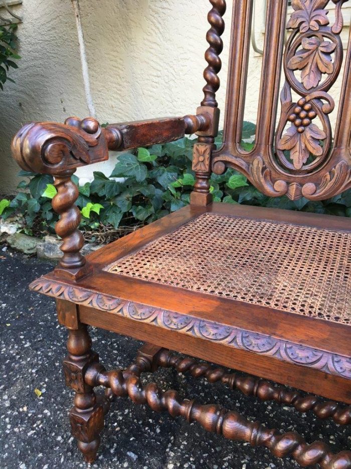 Pair Continental Carved Oak Armchairs with Vine Leaf Motif - ND - Image 4