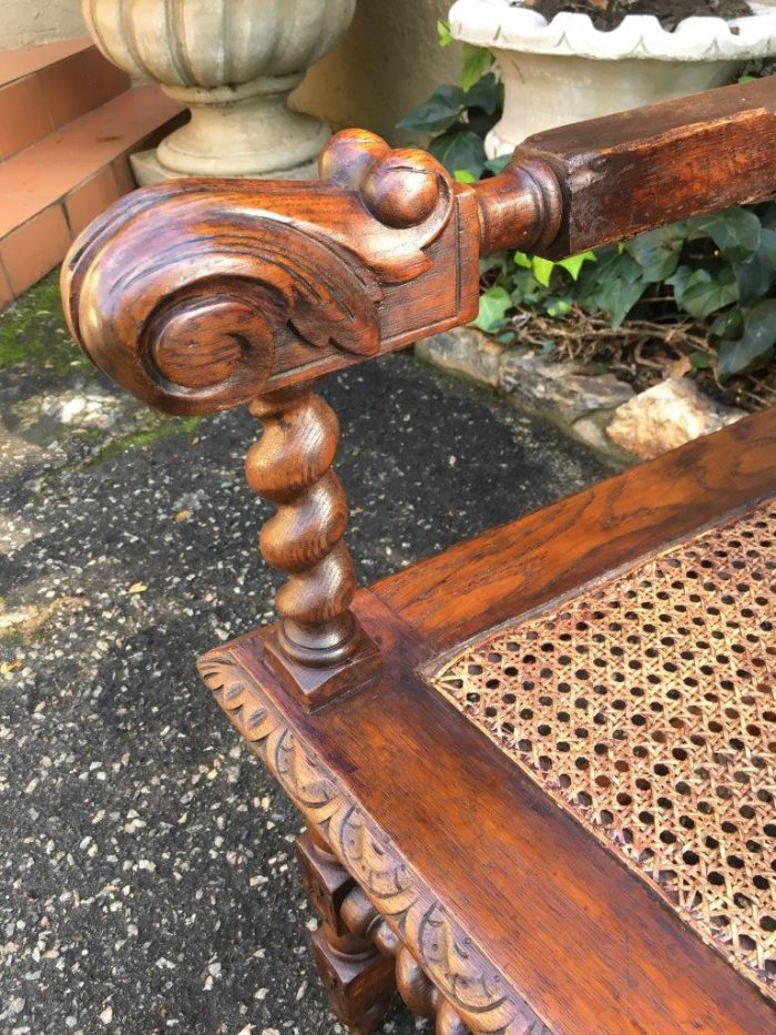 Pair Continental Carved Oak Armchairs with Vine Leaf Motif - ND - Image 3